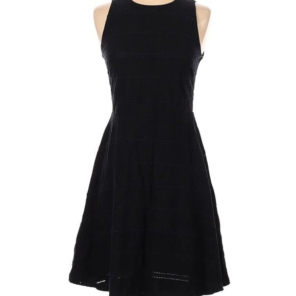 Ann Taylor Loft black eyelet fit and flare dress size 0 - Picture 2 of 8